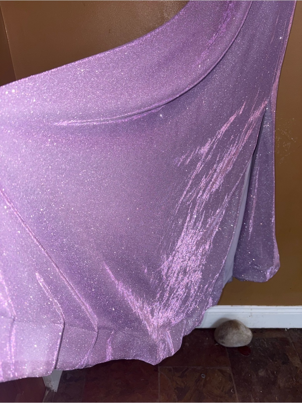 Lilac Shimmer V-Neck Spaghetti-Strap Prom Gown - Picture 3 of 9
